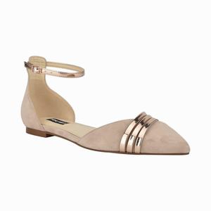 Nine West Brana Pointy Toe Flats - Beige/Gold - Ireland (GE2173940)